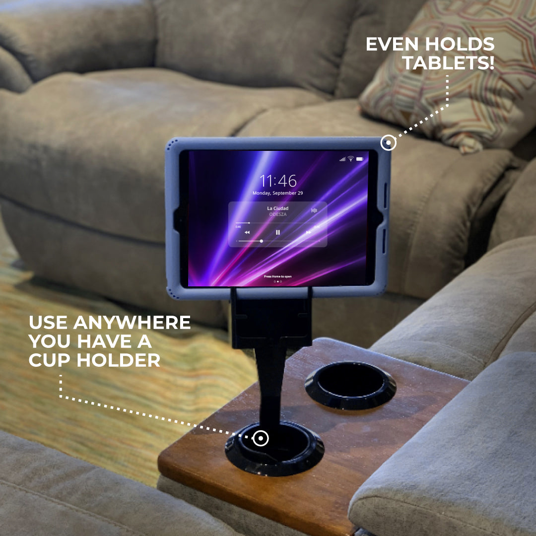 Cell Phone Seat even holds tablets! Use anywhere you have a cup holder