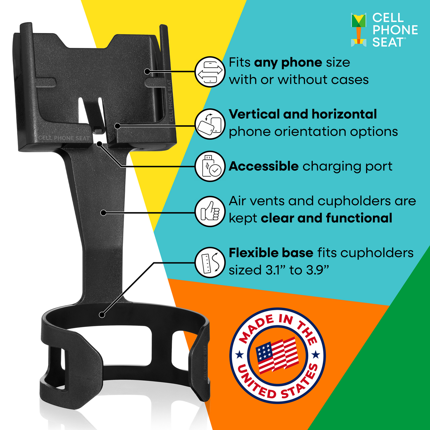 Fits any phone size with or without cases