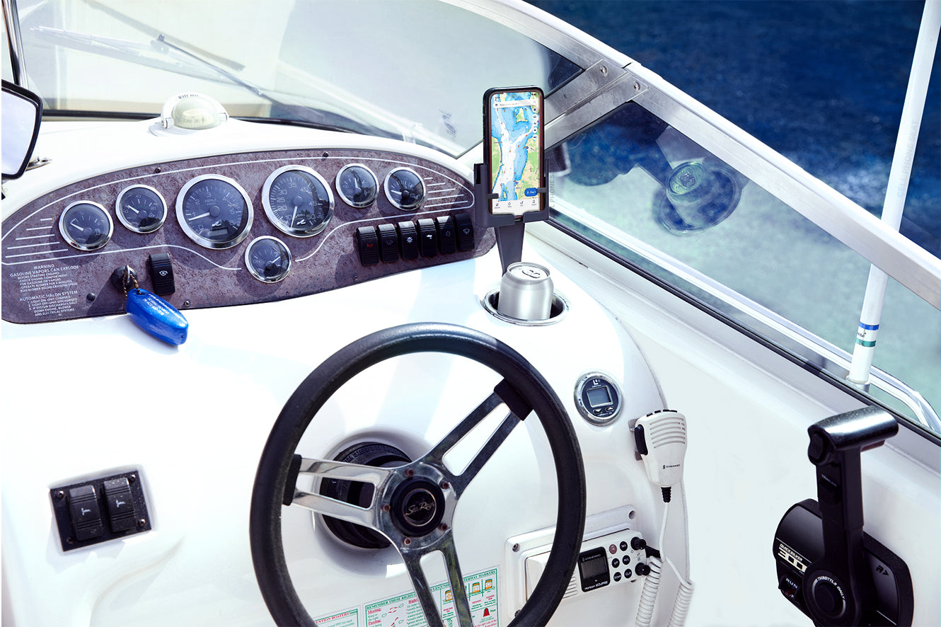 Hands-free cell phone holder for boats