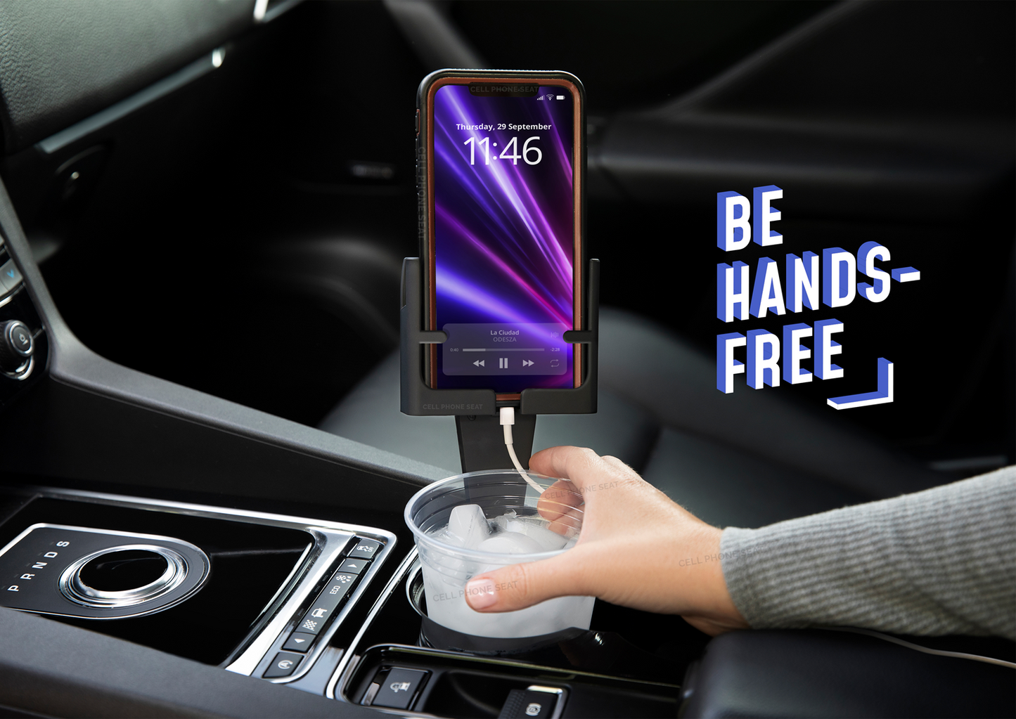 Does Not Block Cupholder or Power Cord Access - Cell Phone Seat