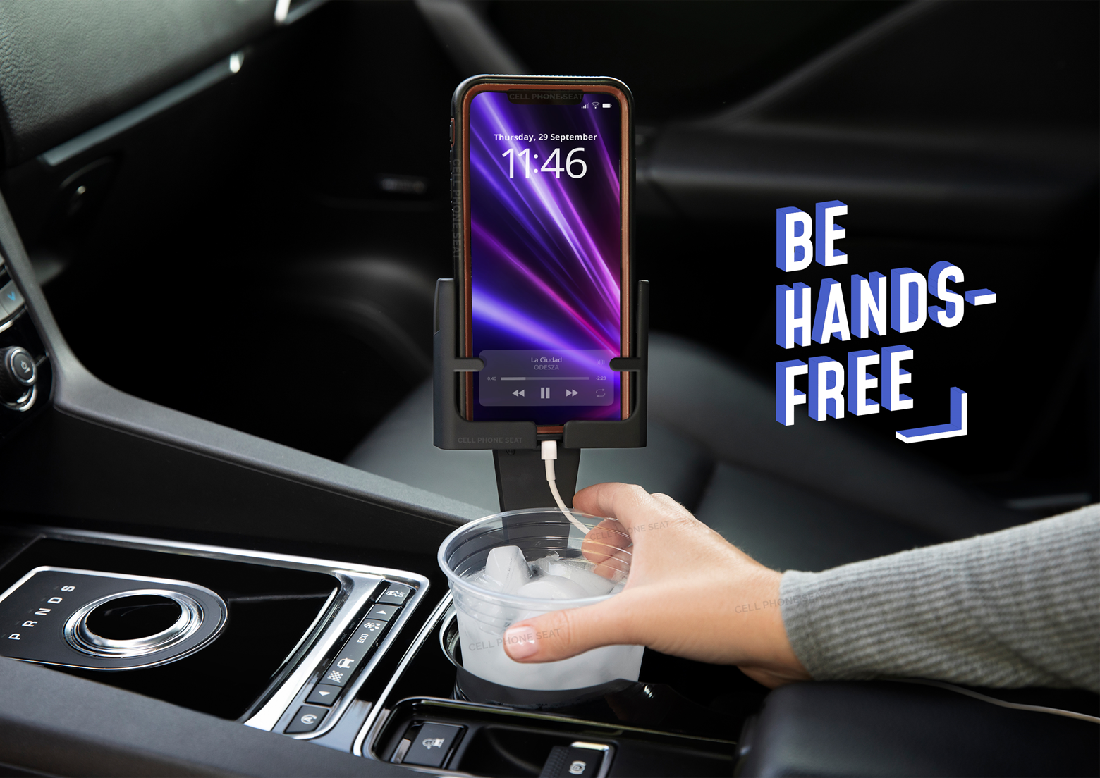 Does Not Block Cupholder or Power Cord Access - Cell Phone Seat