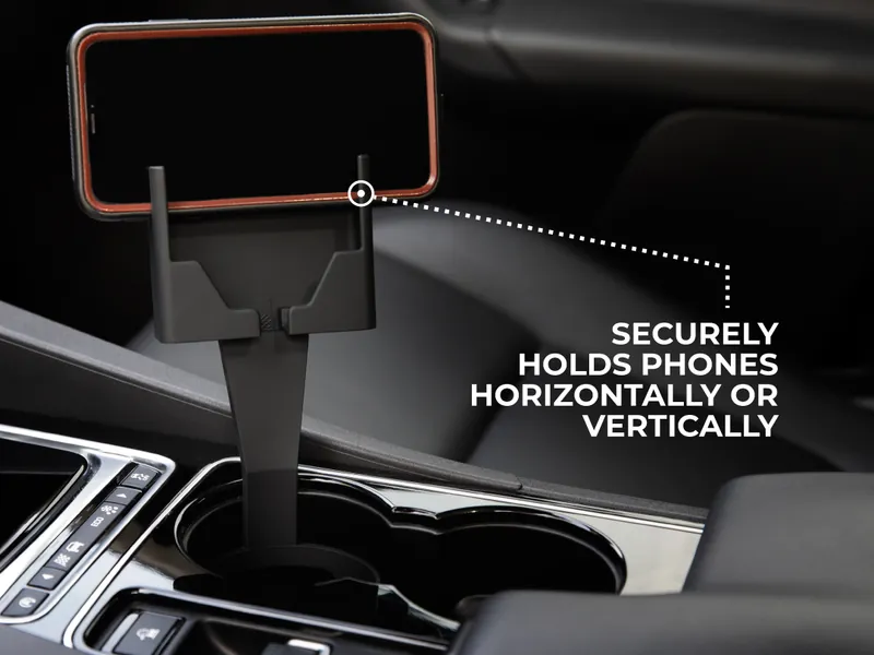 Cell Phone Seat holding a phone horizontally in a car's cup holder