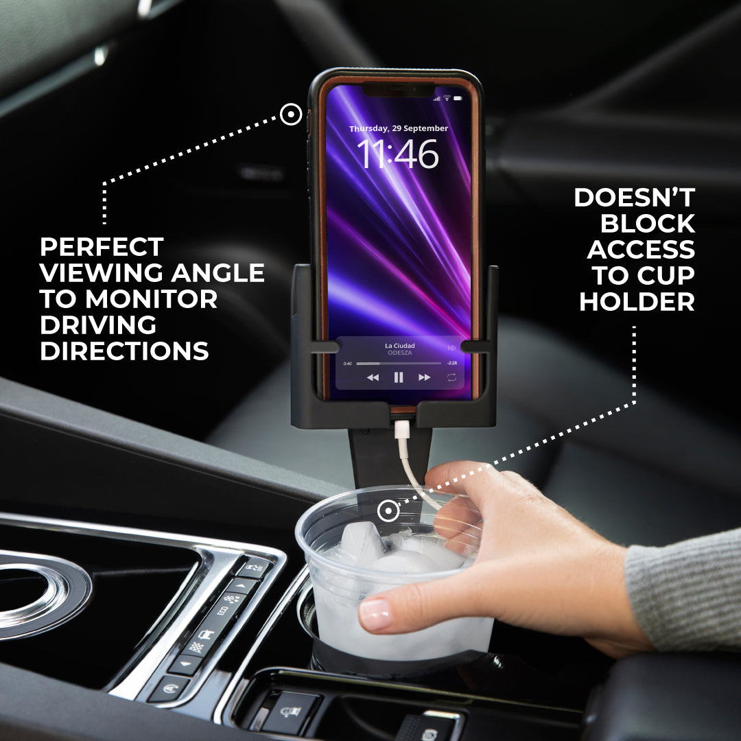 Cell Phone Seat doesn't block access to cup holders